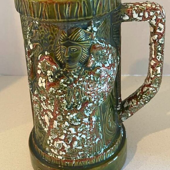 VTG 1975 Large Brutalist Art Pottery Virgo Tankard Stein Vase Signed & Dated - Picture 8 of 14